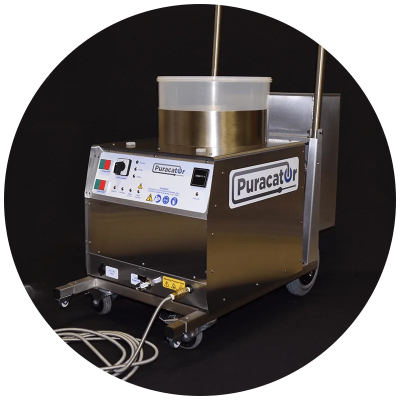 The Puracator MF machine on its mobile trolley
